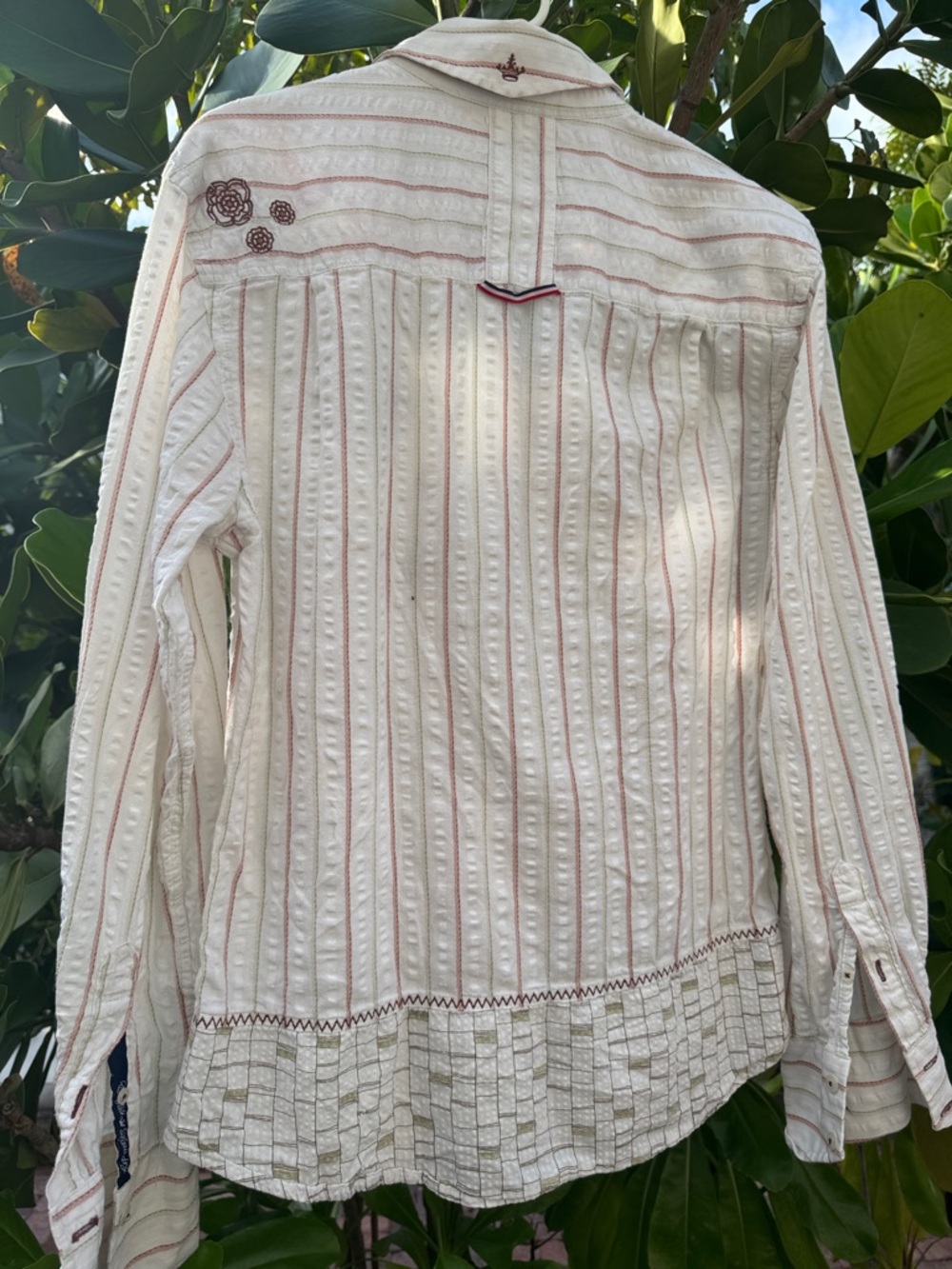 English Laundry Ivory Shirt Jacket with Tan Embroidered Panels - Picture 7 of 7